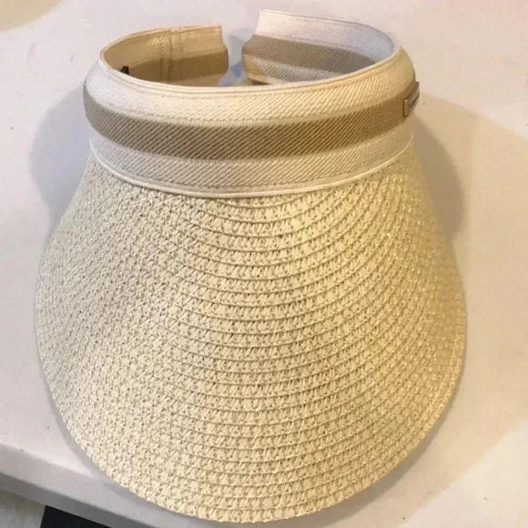 Catherine Malandrino Cream/Tan Sun Visor 100% Paper with Monogram Signature-OS - Picture 4 of 12